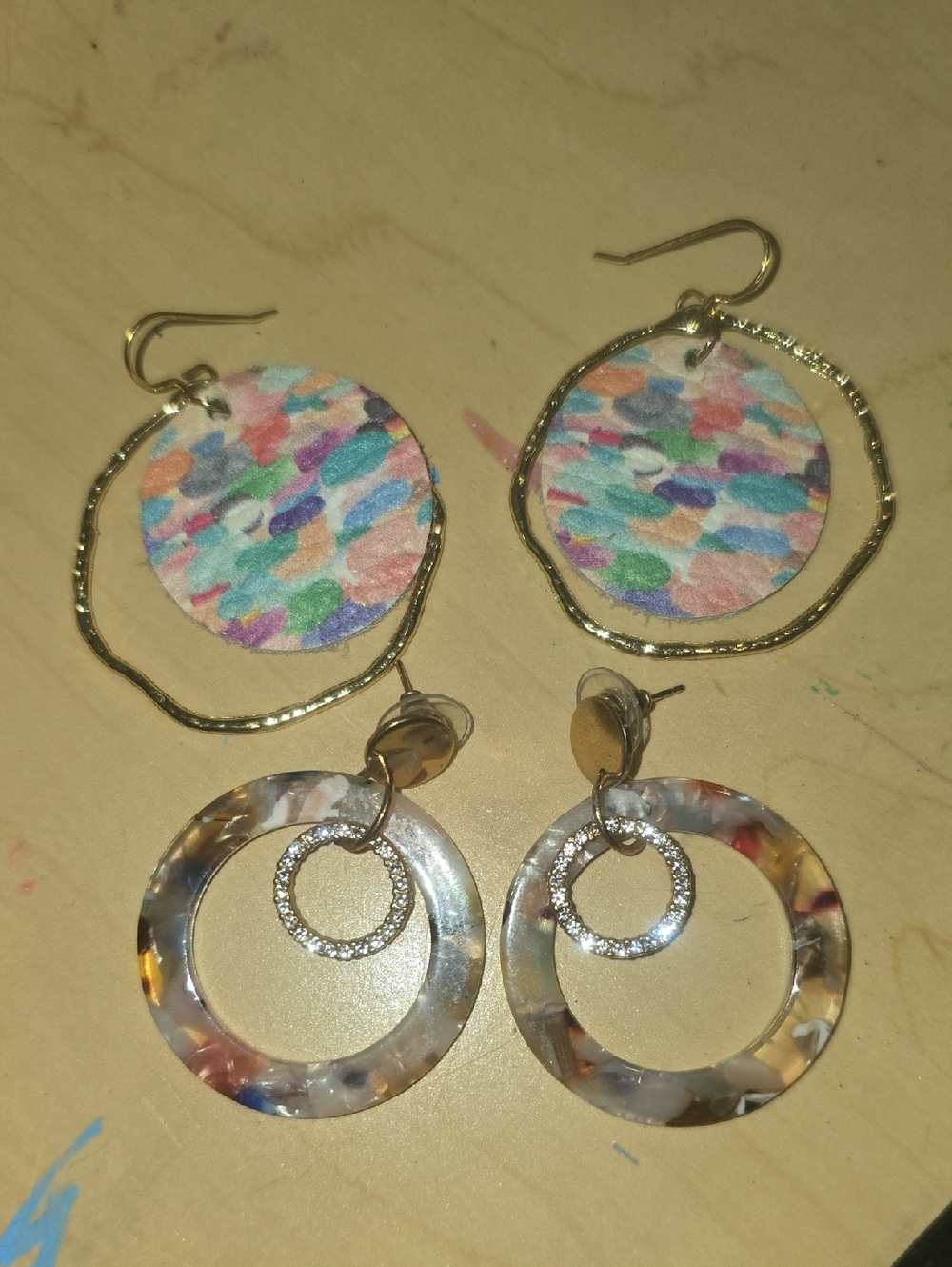 Multicolor Round Hoop Drop Earrings - Gold Accents